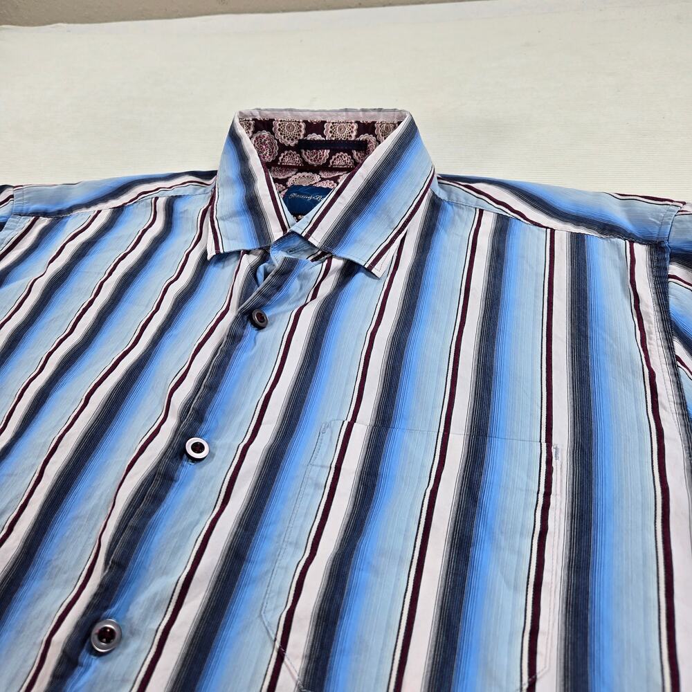 Tommy Bahama Silk Blend Long Sleeve Blue Striped Button Up Shirt Men Size Medium